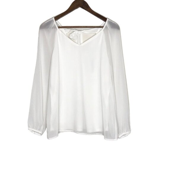 Nine West NWT White V-Neck‎ Blouse with Tie Back Size Medium - Picture 1 of 9